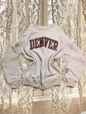 Cozy Cottagecore Oversized Cream Denver Embroidered Fuzzy Sweatshirt
